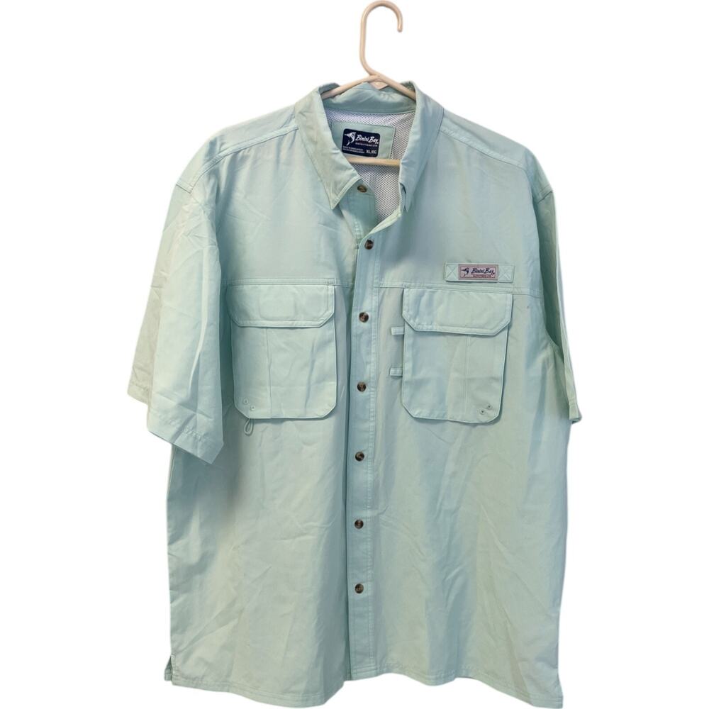 Bimini Bay Outfitters Fishing Shirt Mens XL Green Vented Short Sleeve Button Up